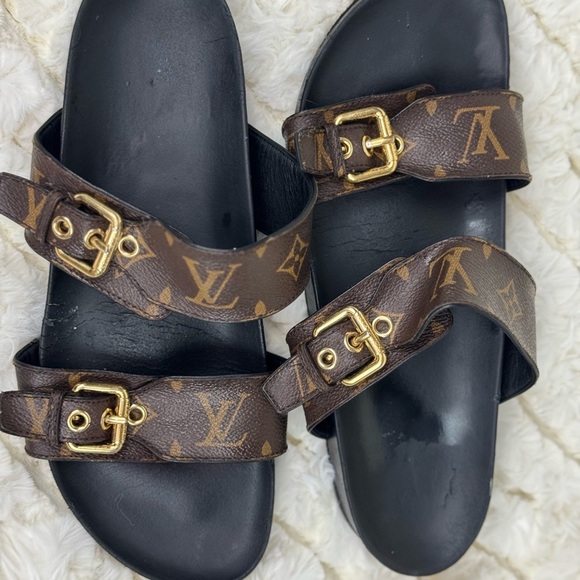 Louis Vuitton Monogram Brown and Gold Slides Size 8 - Picture 10 of 11